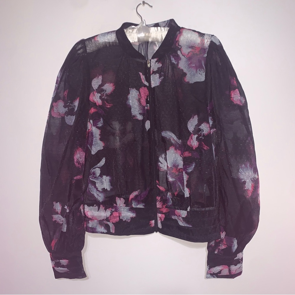 C Wonder by Christian Siriano Organza Jacket in the Painted Orchid Black Large